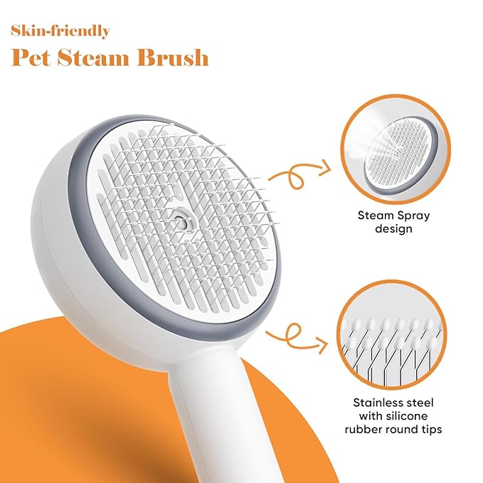 Cat Steam Brush, 3 in 1 Comb for Shedding, One-Click Hair Removal Brush with Steam, 2025 New Spray Pet Grooming Brushes for Dogs and Cats, Self Cleaning, IPX7 Waterproof (White)