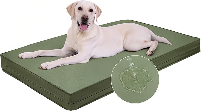Vonabem Outdoor Dog Bed Waterproof Washable, XXL Crate Pad 48 Inch, Extra Large Leather Pet Beds with Removable Cover Reversible, Durable Anti-Slip Kennel Pads 47"x29" Green