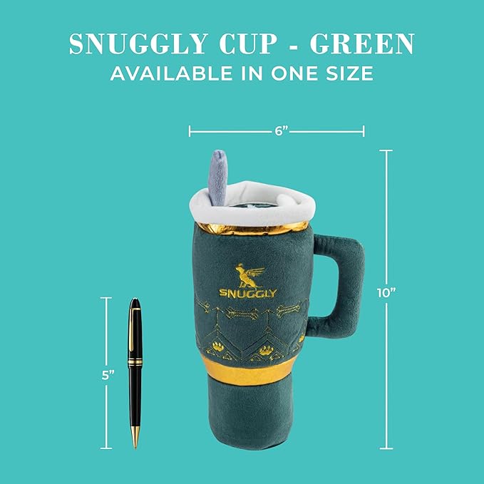 Haute Diggity Dog Snuggly Cup Plush Dog Toy for Small, Medium & Large Dogs, Interactive Funny Squeaky Toys, Soft, Durable, Machine-Washable, Safe & Cute Birthday Gift for Dogs, Green