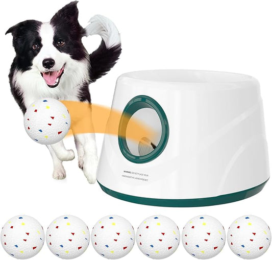 20-40ft Automatic Ball Launcher, Interactive Fetch Toy for Small Medium Dogs, Adjustable Rechargeable Tennis Thrower for Indoor Outdoor Fun, Physical Exercise and Brain Training(Green)