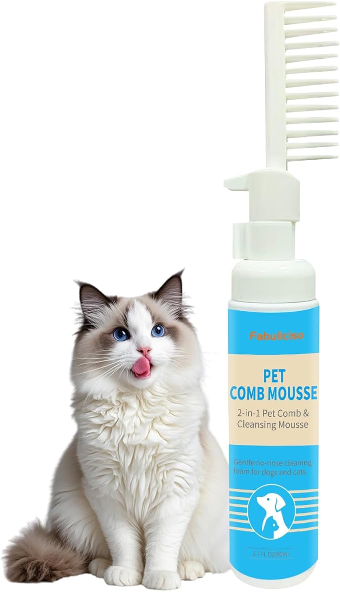 2-in-1 Pet Grooming Kit, Gentle Comb and Waterless Cleaning Mousse for Dogs and Cats, No-Rinse Foam for Fresh-Smelling, Soft, Tangle-Free Coats