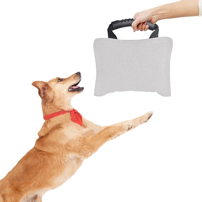 Baoblaze Dog Bite Pillow Tough Tug Toy Practical Portable Outdoor Pet Supplies for Small and Medium Sized Dogs Biting Pad with Handle, White