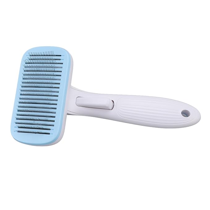 Cat Brush For Shedding, De Shedding Brush Dog Hair Dogs Cats Grooming Tool Self Cleaning Slicker Hair For Rabbit Massage Removes Loose Undercoat (Steel Wire Blue)