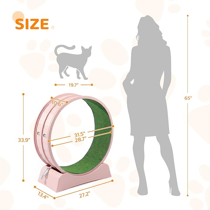 VINGLI Cat Exercise Wheel, 31" Cat Treadmill for Indoor Cats, Cat Running Wheel with Carpeted Runway for Weight Loss & Daily Exercise (Pink)