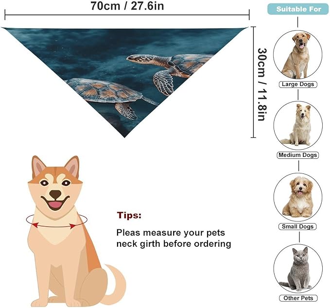 Dog Bandana Spring Pet Scarf Adjustable Triangle Turtle Swimming in The Sea Printing Dog Bib Washable Polyester Puppy Bandana for Small Medium Large Dogs Cat Birthday Party Supplies