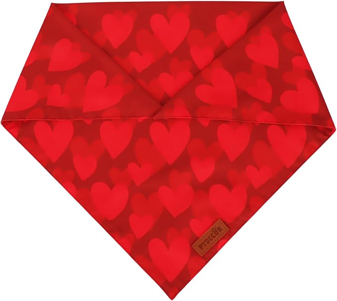 PTDECOR Valentines Dog Bandana, Reversible Red Heart Valentine Pet Scarf, Premium Durable Fabric, Red Bandanas for Medium Large Dogs (Large)