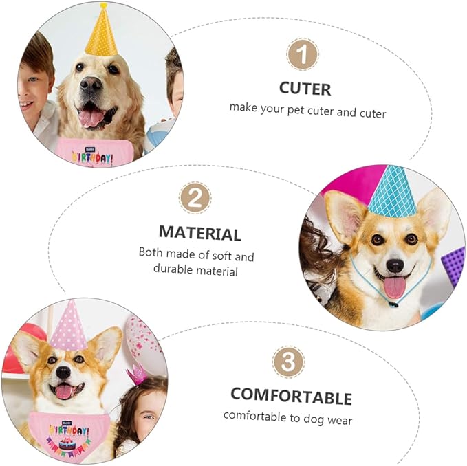 Toyvian Dog Birthday Party Supplies Set 9 Decorative Birthday Hats 1 Saliva Bib Bandana for Pets Adjustable Size for Pet Celebration Random Color
