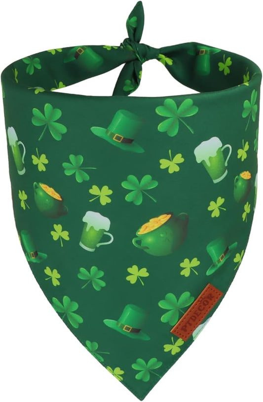 PTDECOR St. Patrick's Day Dog Bandana, Irish Lucky Pet Scarf, Premium Durable Fabric, Green Shamrock Hat Pet Bandanas for Small Dogs Pets (Small)