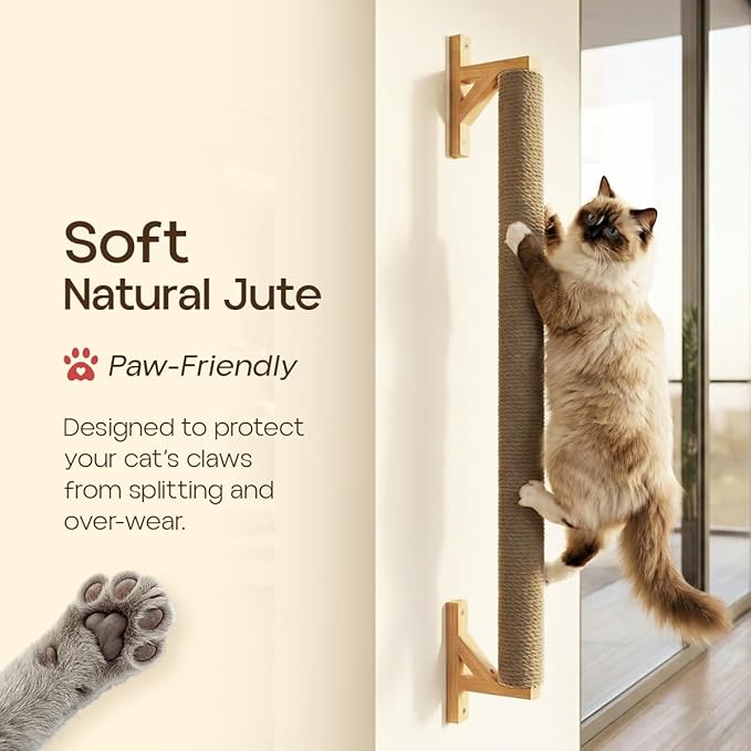 Wall Mounted Cat Scratcher 34' Sisal Cat Scratching Post Tree Kitten Sturdy Climbing for Indoor Cats Vertical Tall Wall Mounth Jute Fiber Cat Scratch Posts Tower Cat Climbing wall Systems