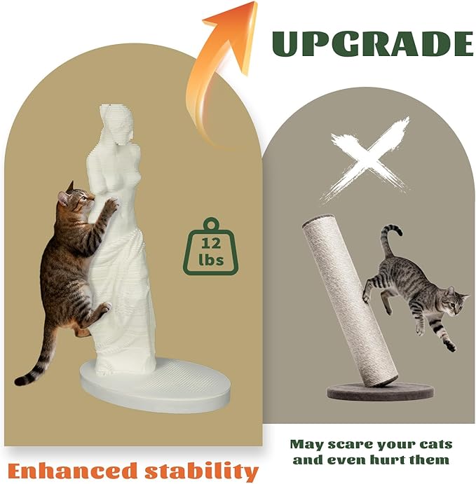 Venus Statue Cat Scratching Post 38 Inch - Felt Decorative Art Sculpture for Apartment, Heavy Duty Anti-Tip Scratcher for Multiple Cats (White)
