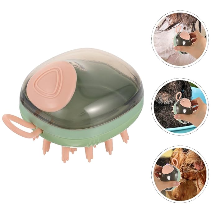 UKCOCO Pet Bath Massage Brush for Cats and Dogs Small Green Dog Bathing Brush with Soft Bristles Reusable Pet Grooming and Cleaning Supplies for Puppy