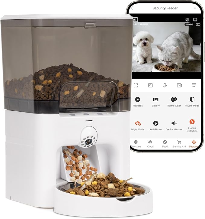 Automatic Cat Feeder with Camera, 6L Large Capacity Cat Food Dispenser, Scheduled Auto Cat Feeder, Smart App Control Remote Monitoring, 5G/2.4G WiFi, Low Food Alerts,2-Way Audio