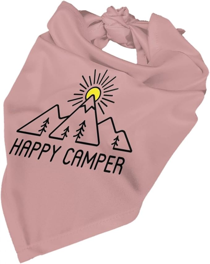 Happy Camper Summer Dog Bandana，Adorable Puppy Accessory for The avid Camper ，Pet Neckerchief for Pets Daily Wear Photo Prop Party Supplies,Funny Cute Dog Bandana (Pink)