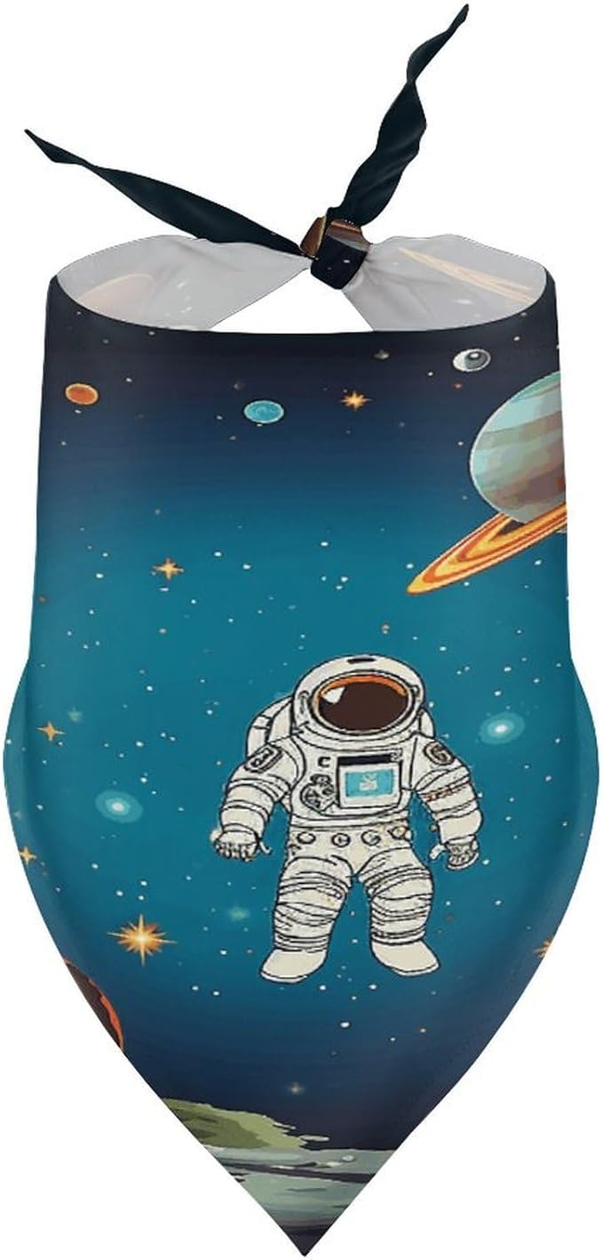 Dog Bandana Spring Pet Scarf Adjustable Triangle Outer Space Rocket Astronaut Printing Dog Bib Washable Polyester Puppy Bandana for Small Medium Large Dogs Cat Birthday Party Supplies