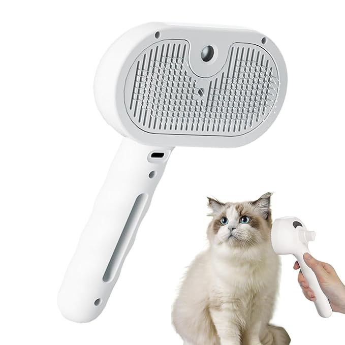 Dog Brush - 11.5x7x20cm Cat Steam Brush | USB Rechargeable Cat Steaming Brushes | Spritz Defur Comb | Self Cleaning Gentle Massage Spray Cleaning For Small Medium Animals With Release Button