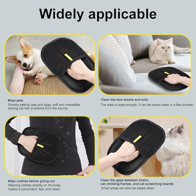 2Pcs Pet Hair Remover, Electrostatic Pet Grooming Gloves Reusable Cat & Dog Hair Remover Deshedding Brush Glove for Furniture Bed Sheets Couch Clothes Carpet Car Seat