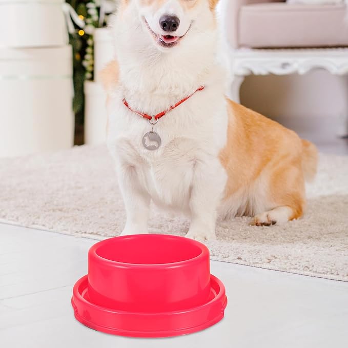 Colorful Round Pet Bowl for Puppy Feeding Area Red Pp Plastic Dog Food Feeder and Water Bowl for Small Dogs and Cats Sturdy Pet Supply for Home and Travel