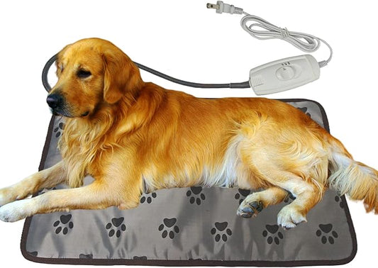 Waterproof Pet Heating Pat for Dogs & Cats - Chew-Resistant Cord, Temperature Adjustable,Power-Off Protection - Fits Whelping Box, Dog House (34"x21")