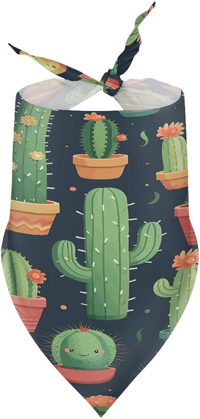 Dog Bandana Spring Pet Scarf Adjustable Triangle Cute Cactus Seamless Illustration Printing Dog Bib Washable Polyester Puppy Bandana for Small Medium Large Dogs Cat Birthday Party Supplies