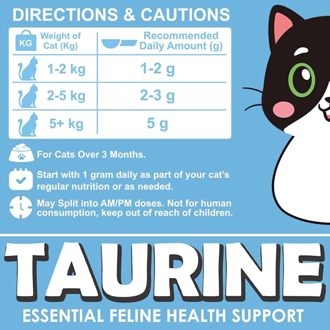 KittySupps Taurine Supplement for Cats – 99.99% Pure Taurine Powder – Supports Daily Nutrition & Overall Wellness – Easy to Mix in Food, Includes Measuring Spoon