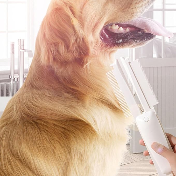 Multi-function 3-in-1 Foldable Pet Grooming Comb for Dogs and Cats, White Hair Removal and Dematting Brush, Compact Daily Use Pet Supply for Indoor Fur Care