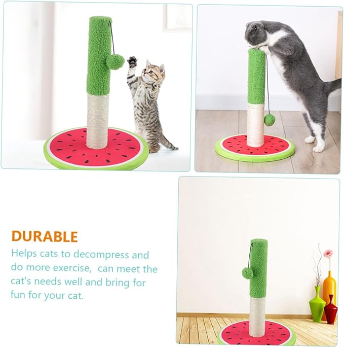 Yardwe Sisal Cat Scratching Post Watermelon Design Cartoon Scratcher Standing Pillar for Indoor Cats and Kittens Interactive Climbing