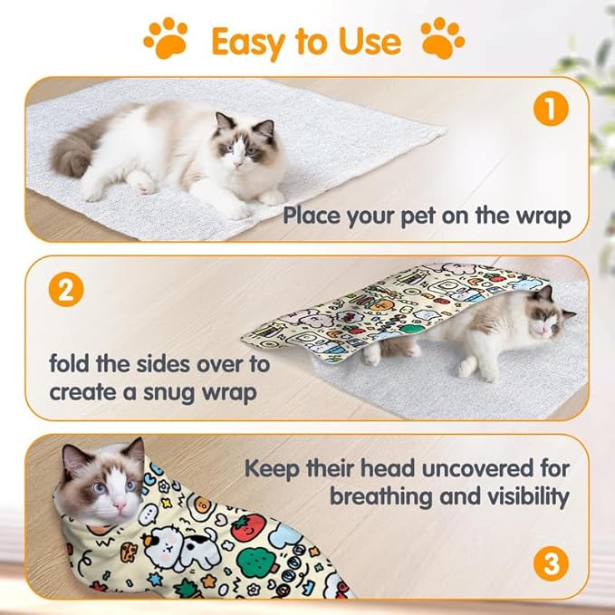 Cat Grooming Wrap, Cat Grooming Supplies, Cat Wrap for Cutting Nails, Self-Adhesive Grooming Bag Restraint for Nail Clipping, Medicine Taking