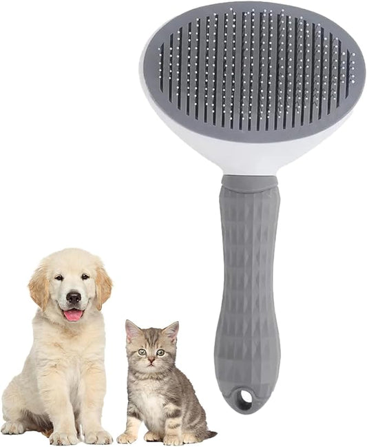 Cat Grooming, Self Cleaning Slicker Brushes for Dogs Cats Pet Grooming Brush Tool Gently Removes Loose Undercoat, Mats Tangled Hair Slicker Brush for Pet Massage-Self Cleaning Upgraded (Grey)