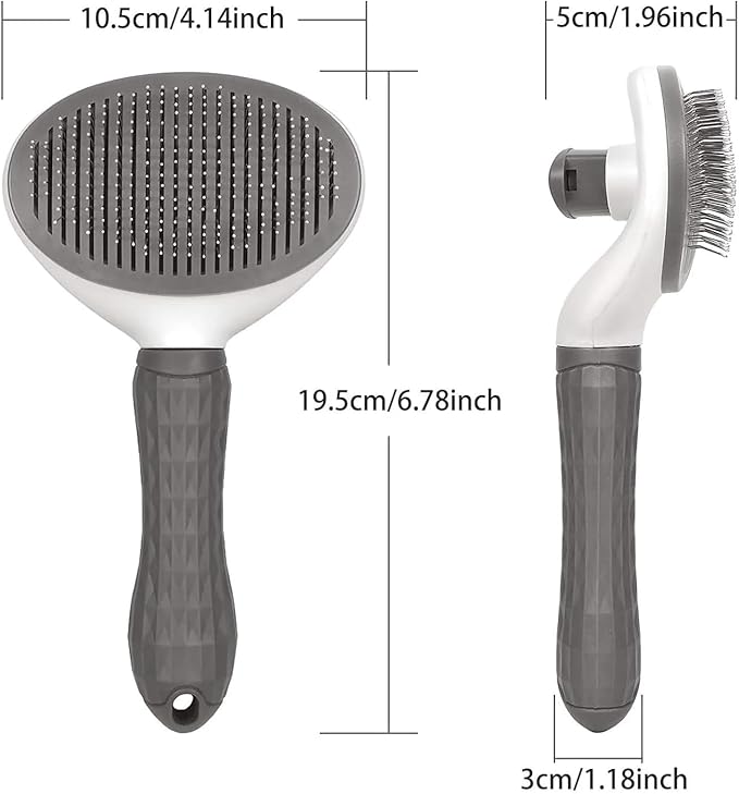 Cat Grooming, Self Cleaning Slicker Brushes for Dogs Cats Pet Grooming Brush Tool Gently Removes Loose Undercoat, Mats Tangled Hair Slicker Brush for Pet Massage-Self Cleaning Upgraded (Grey)