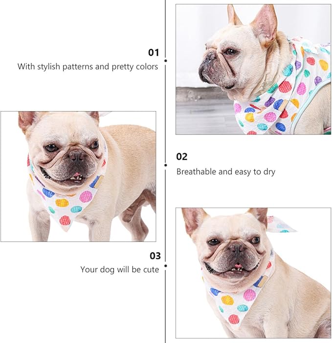 Uonlytech Pet Cotton Dog Bandana Bib Breathable Washable Saliva Towel Small Rainbow Polka Dot Triangle Scarf Summer Pet Supply for Cats and Dogs