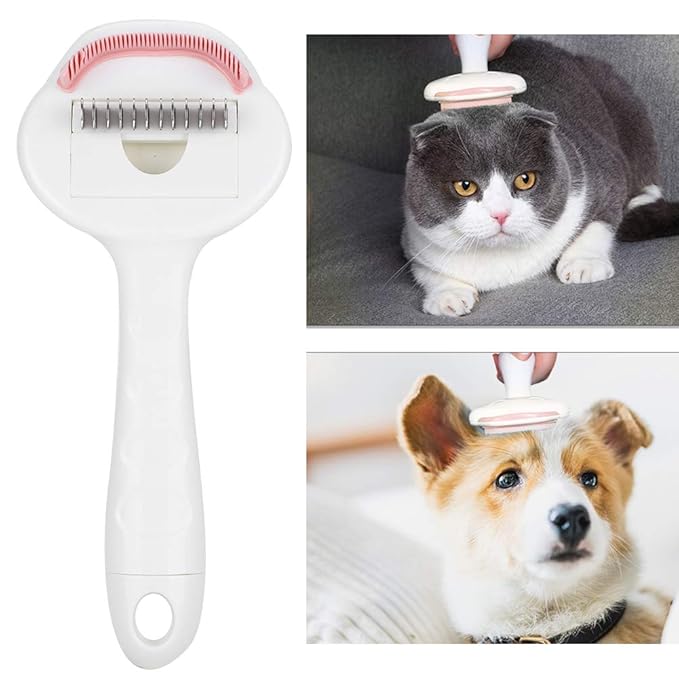 Cat Grooming Brush with Curved Blade, Detangling Comb for Shedding Control, Dual Layer Deshedding Tool for Long or Short Hair Cats, Painless Hair Removal Brush