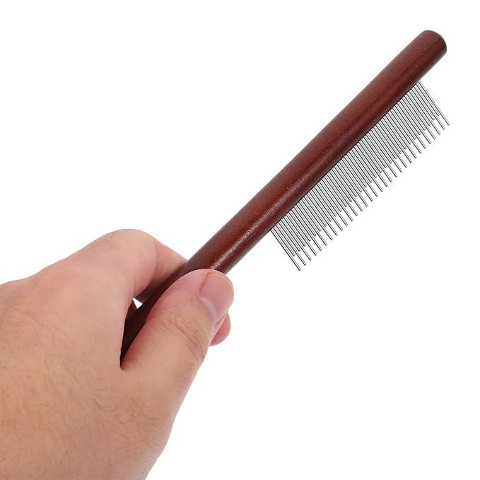 BESPORTBLE 3pcs Wood Handle Pet Grooming Comb Set with Stainless Steel Teeth, Dematting Dog Hair Detangler and Compact Cat Comb for Indoor Cats and Small Dogs