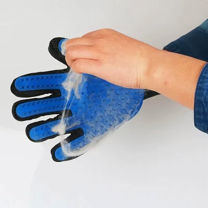 PET GLOVE, Blue and Black Deshedding Brush, Silicone Hair Removal Tool for Dogs and Cats, Professional Massage Mitt