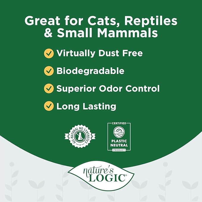 Nature's Logic 100% Natural Pine Pellet Cat Litter - 100% Ponderosa Pine, Dust-Free, Unscented, Biodegradable - Safe for Cats, Kittens, Reptiles & Small Pets - Highly Absorbent - 12 lb Bag (Pack of 2)