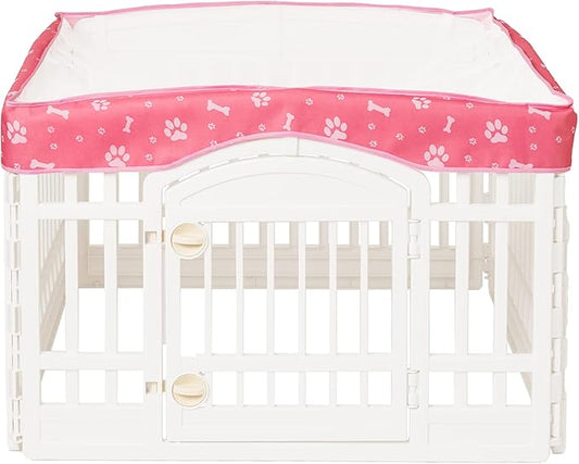 Dog Playpen Mesh Top Cover for 36" Inch Pet Playpen with 4 Panels,[ Note: Playpen Not Included] Dog Crate Cover Pet Tent Puppy Play Pen Cover, Ideal for Indoor/Outdoor Use. (Pink)