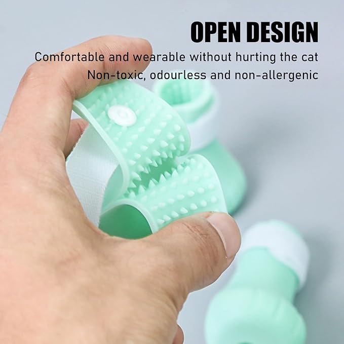 Anti-Scratch Cat Foot Cover 4pcs Silicone Cat Claw Covers Cat Claw Covers Cat Boots Cat Shoes for Bathing Shaving Grooming(Mint Green)