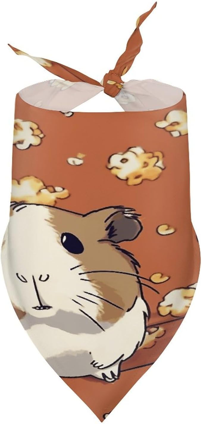 Dog Bandana Spring Pet Scarf Adjustable Triangle Guinea Pig and Popcorn Printing Dog Bib Washable Polyester Puppy Bandana for Small Medium Large Dogs Cat Birthday Party Supplies