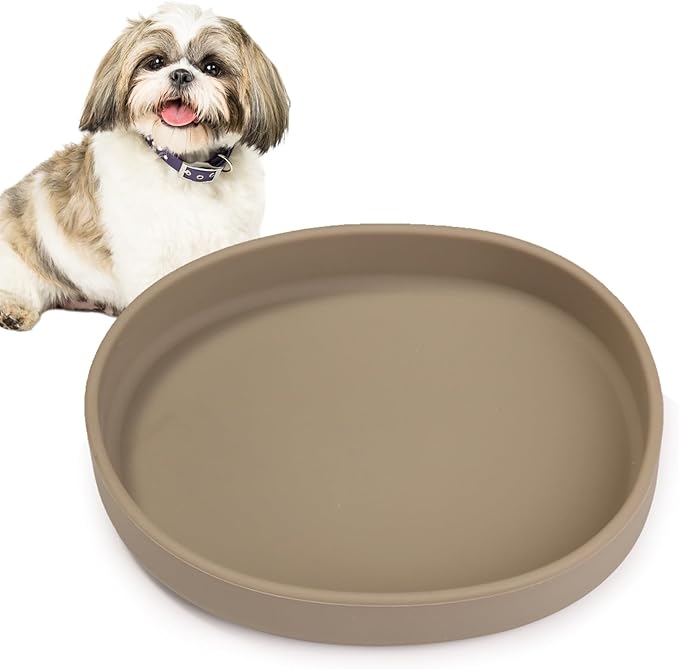 BNOSDM Silicone Dog Food Plate Shallow Dog Bowl Flat Cat Dish 1 Pack Small Puppy Plates for Small Dogs and Cats Whisker Fatigue Pet Feeding Bowls for Dry and Wet Food (Brown)