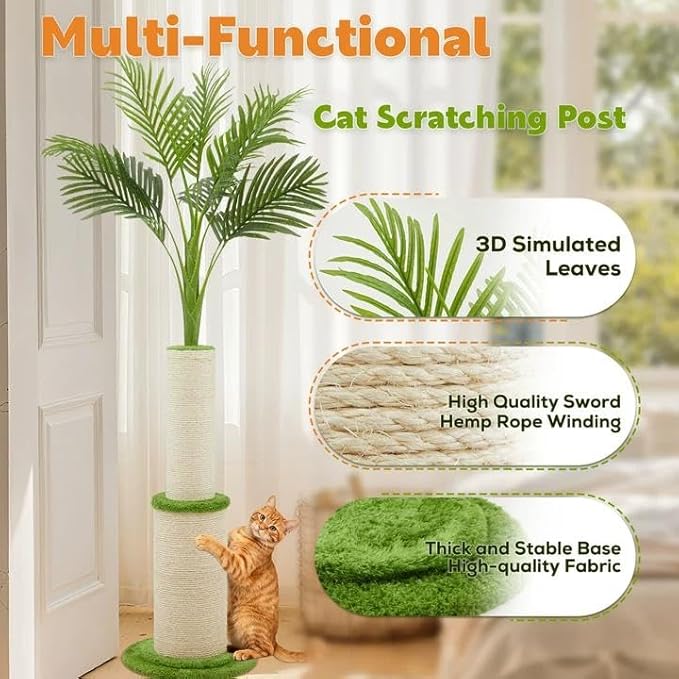 70.9inch Tall Cat Scratching Post,Artificial Areca Palm Tree Cat Scratcher with Sisal Rope,Extra-Large Scratching Post for Indoor Large Adult Cats,Faux Tree for Home Decoration