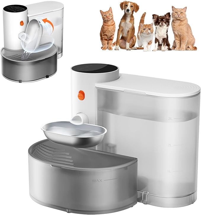 Petgravity Smart Pet Water Fountain - Stainless Steel Bowl, 2025 Upgraded Automatic Water Dispenser for Cats & Small Dogs, Self-Refill Tipping Wastewater Separation, 3.5L/118.4oz