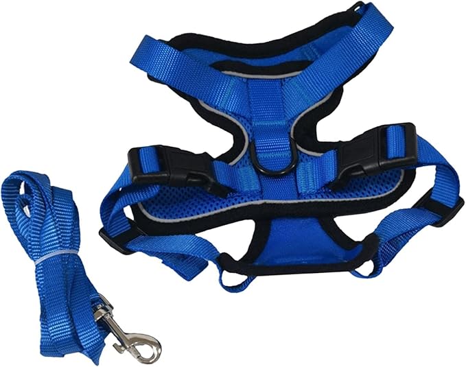 Cat Harness and Leash Set Reflective Easily Control Padded Soft Mesh Adjustable Chest Strap for Running Walking Training Pet Supplies, Blue XS