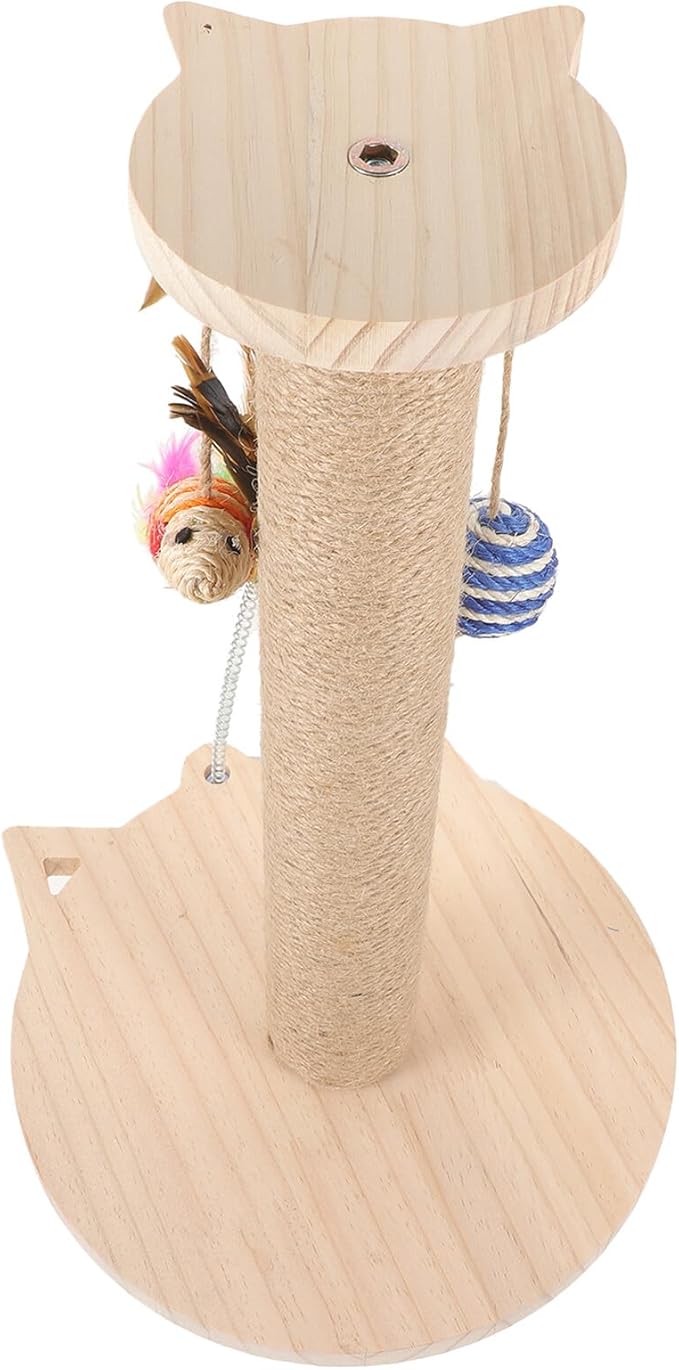 Toyvian Small Vertical Cat Scratching Post with Sturdy Sisal and Solid Wood Base for Indoor Cats and Kittens, Tear-Resistant Kitten Scratcher for Daily Use Random Color