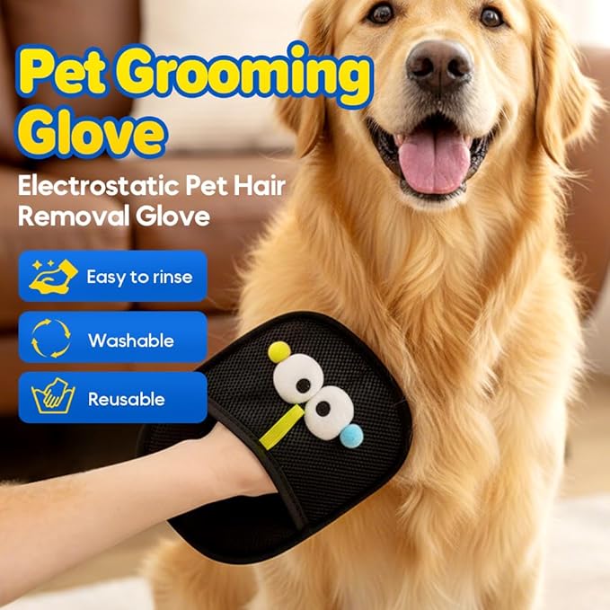 Pet Hair Removal Glove for Dogs & Cats, 2026 New Pet Grooming Mitt, Magic Brush Pet Hair Remova for Pet Owners Laundry Couch Carpet & Car Seat (3 PCS)