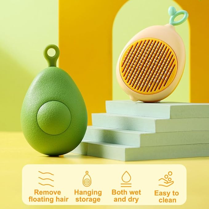 Cat Brush, Fruit Shape Pet Massage Brush Cat Grooming Brush with Release Button for Cats Small Dogs Rabbits Removes Tangles Loose Fur