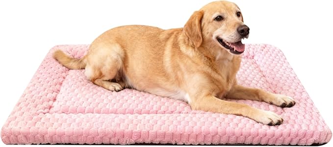 Dog Bed Mat, Reversible Dog Crate Pad - Washable Kennel Mat with Soft Support Foam, Flat Kennel Pad for Dogs & Cats, Double Pet Bed Perfect for Cage (Pink, 35" L x 23" W x 0.8" Th)