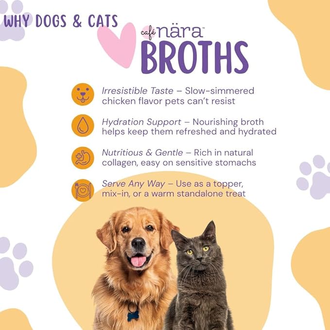 Café Nara Grain-Free Chicken Bone Broth Wet Food Topper for Dogs & Cats - 100% Natural, Healthy Hydration - 1.1 lbs (Pack of 12)