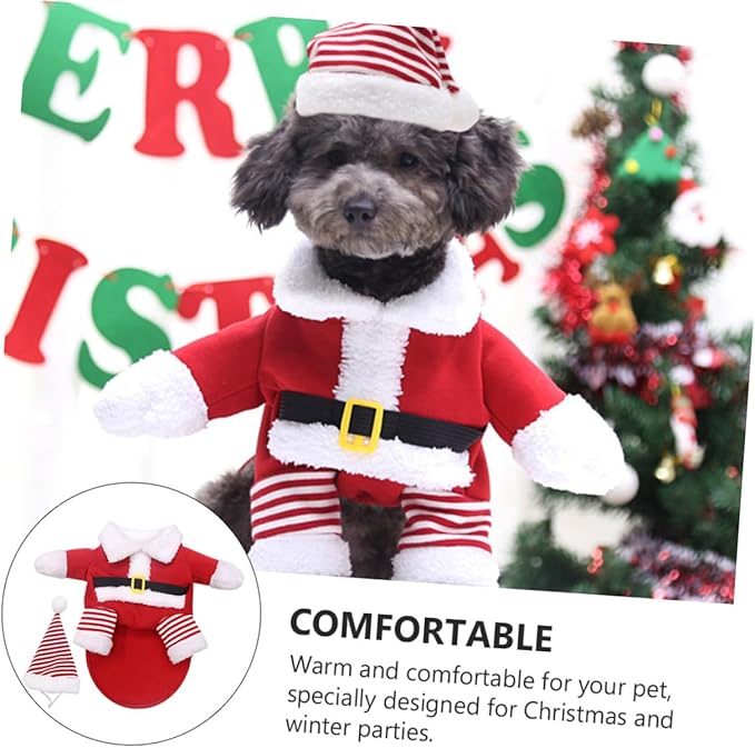 DOITOOL Pet Santa Claus Costume for Dogs and Cats Fleece Christmas Outfit XL Funny Two-Legged Cosplay Clothes for Large Pets Xmas Party Supplies