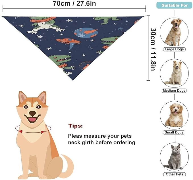 Dog Bandana Spring Pet Scarf Adjustable Triangle Funny Astronaut Dinosaur Rocket Printing Dog Bib Washable Polyester Puppy Bandana for Small Medium Large Dogs Cat Birthday Party Supplies