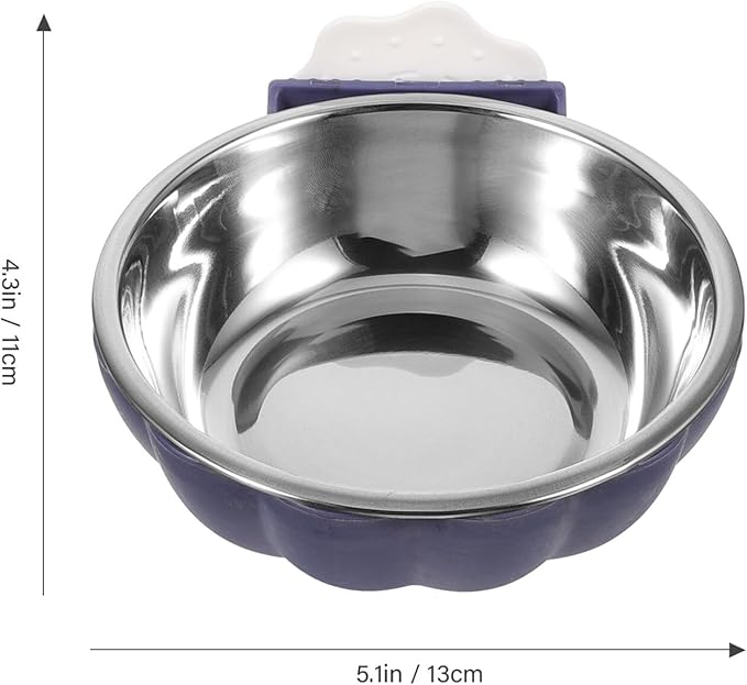 TEHAUX Hanging Pumpkin Pet Bowl Small Blue, Detachable Stainless Steel Dog and Cat Feeding Water Bowl for Crate and Cage Puppy Supplies