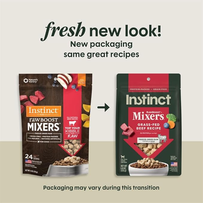 Instinct RawBoost Mixers, Freeze Dried Dog Food Topper, Grain-Free Recipe - All Natural Beef, 6 oz. Bag